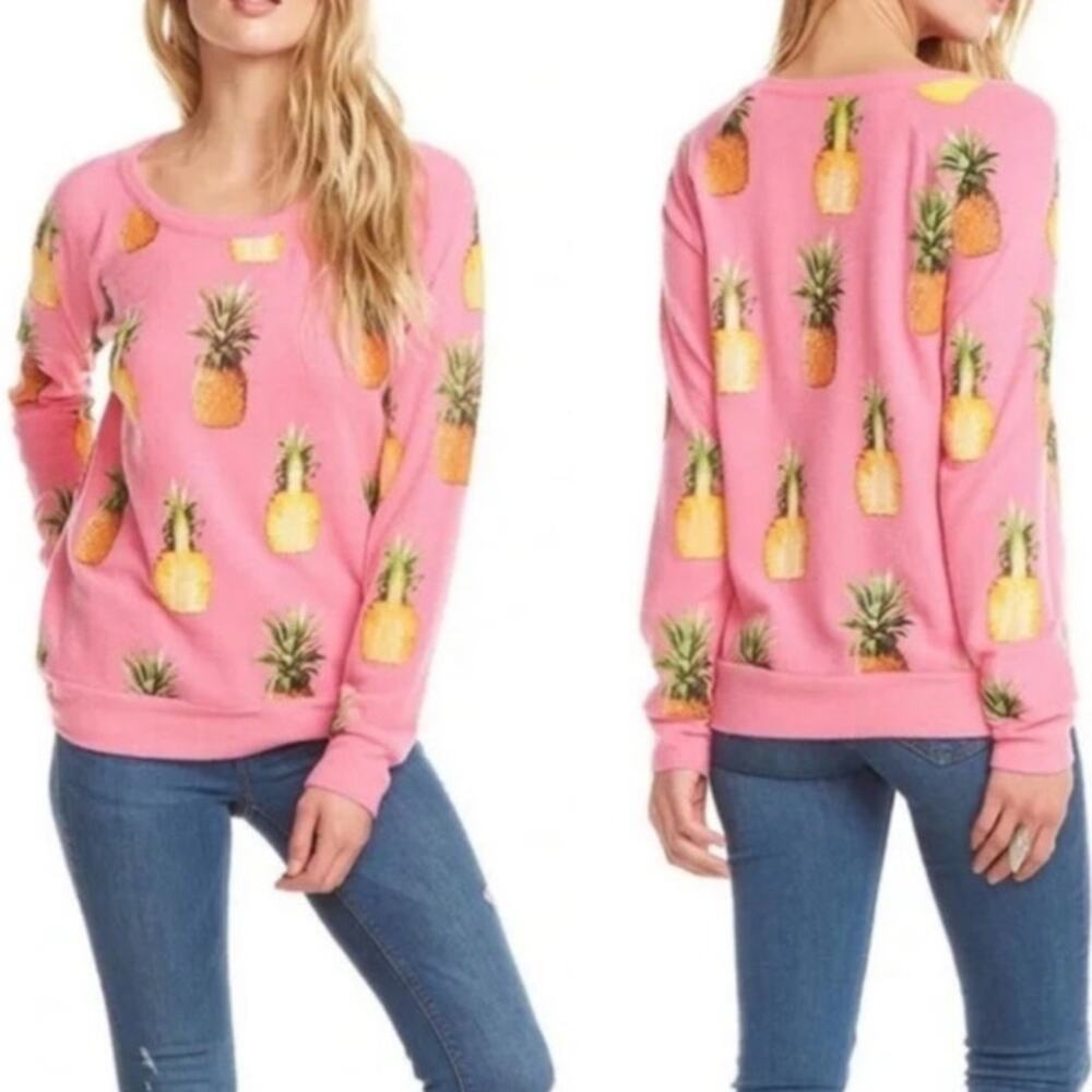 NEW! Chaser Pink Sweater Sweatshirt Style Fuzzy  Pineapple Print Size Medium